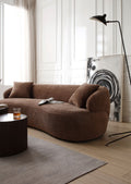 Borwn Mid Century Modern Curved Sofa, 3 Seat Cloud Couch Boucle Sofa Fabric Couch For Living Room, Bedroom, Office Dark Brown Boucle 3 Seat