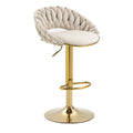 Coolmore Swivel Bar Stools Set Of 2 Adjustable Counter Height Chairs With Footrest For Kitchen, Dining Room 2Pc Set Ivory Polyester