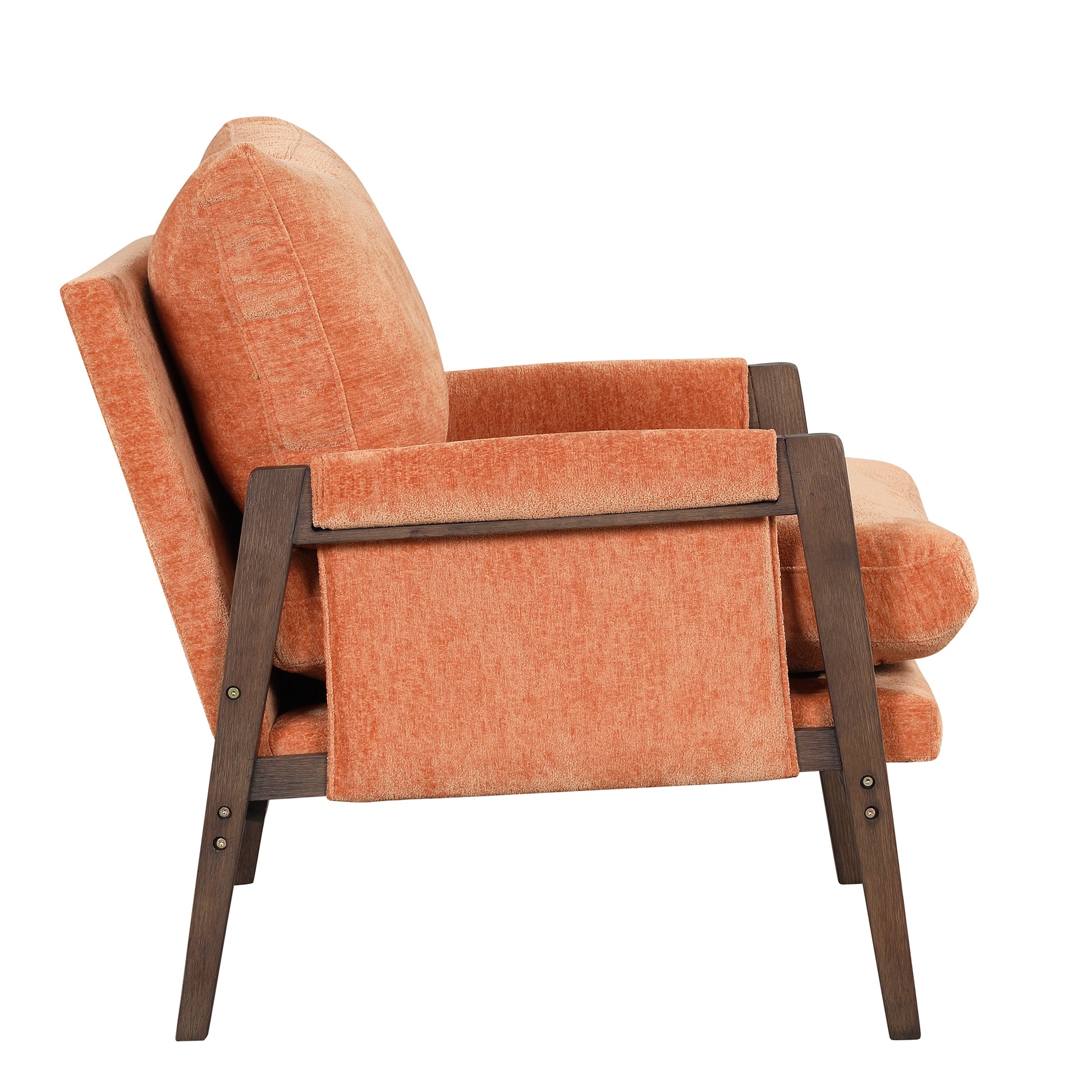 Mid Century Modern Velvet Accent Chair,Leisure Chair With Solid Wood And Thick Seat Cushion For Living Room,Bedroom,Studio,Orange Orange Foam Velvet