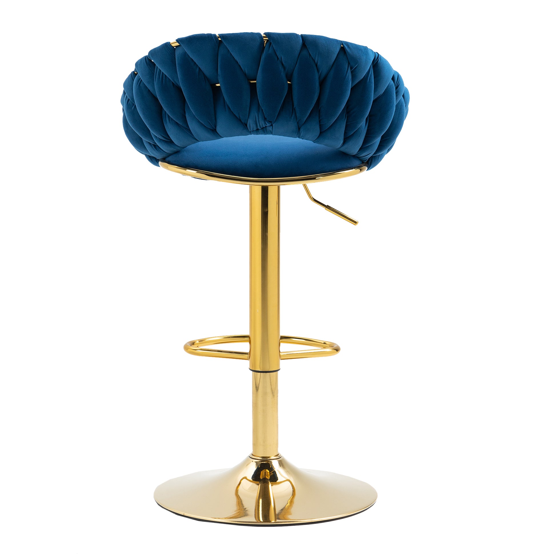 Coolmore Swivel Bar Stools Set Of 2 Adjustable Counter Height Chairs With Footrest For Kitchen, Dining Room 2Pc Set Navy Blue Polyester