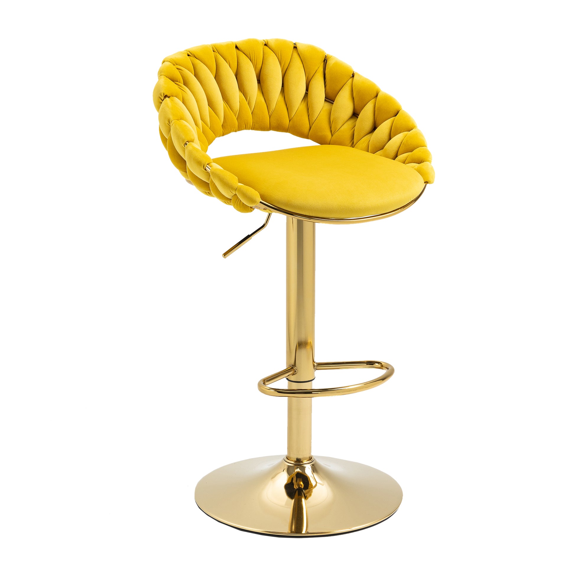 Coolmore Swivel Bar Stools Set Of 2 Adjustable Counter Height Chairs With Footrest For Kitchen, Dining Room 2Pc Set Mustard Yellow Polyester