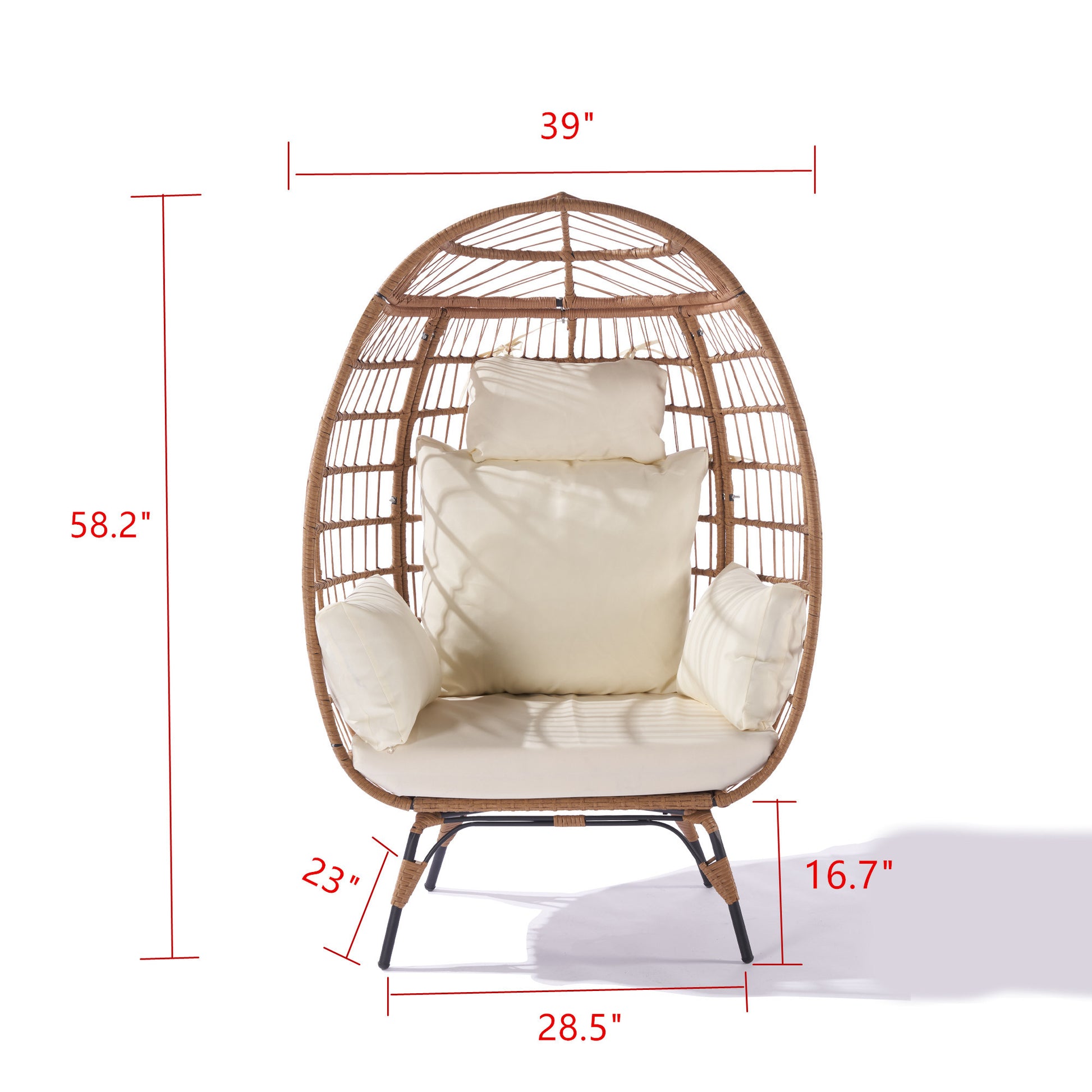 Wicker Egg Chair, Oversized Indoor Outdoor Lounger For Patio, Backyard, Living Room W 5 Cushions, Steel Frame, Beige Yes Complete Patio Set Beige Uv Resistant Frame Water Resistant Cushion Garden & Outdoor American Design Complete Patio Sets