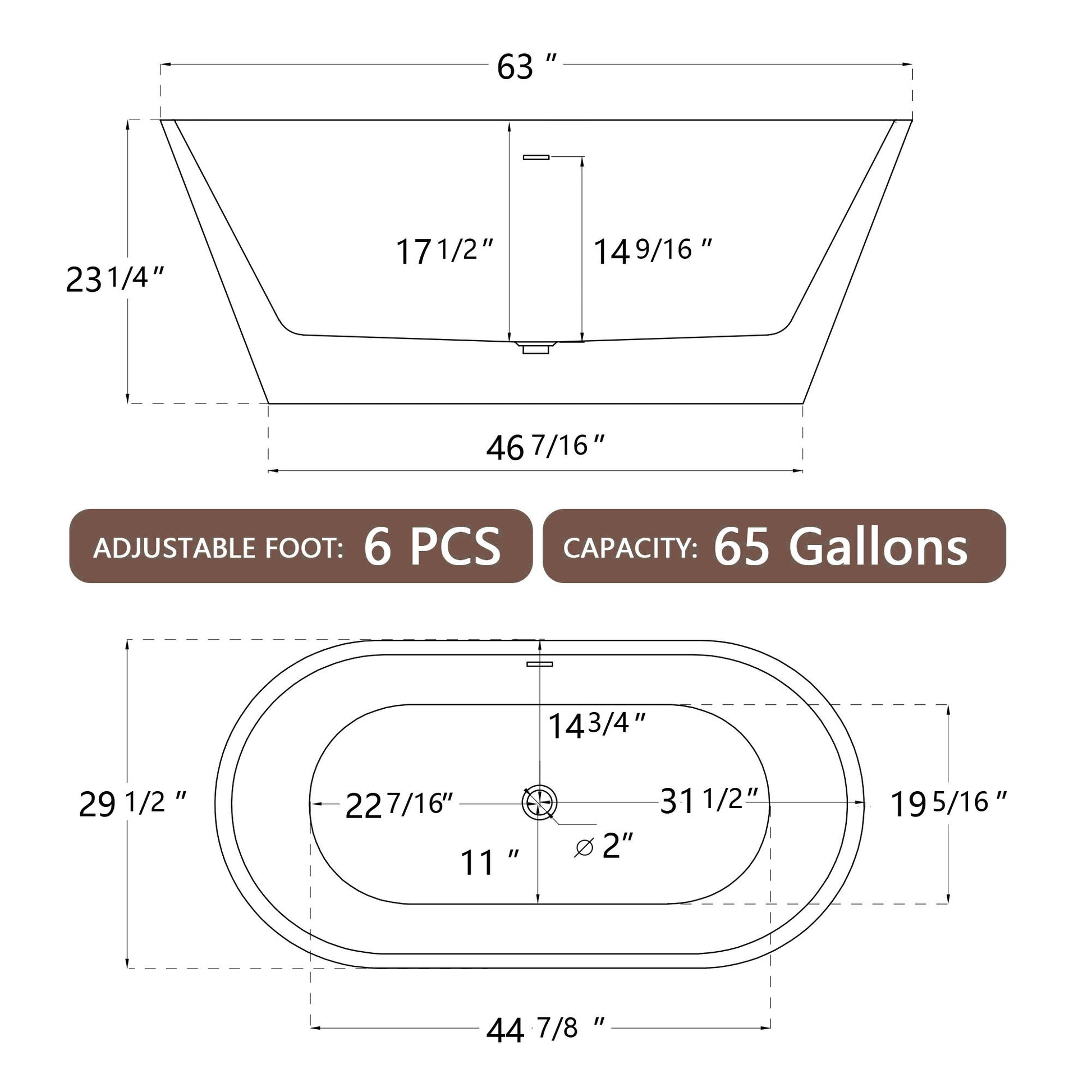 63" Acrylic Free Standing Tub Classic Oval Shape Soaking Tub, Adjustable Freestanding Bathtub With Integrated Slotted Overflow And Chrome Pop Up Drain Anti Clogging Gloss White White Oval Bathroom Freestanding Tubs Polished 61 69 In Modern Soaking Center