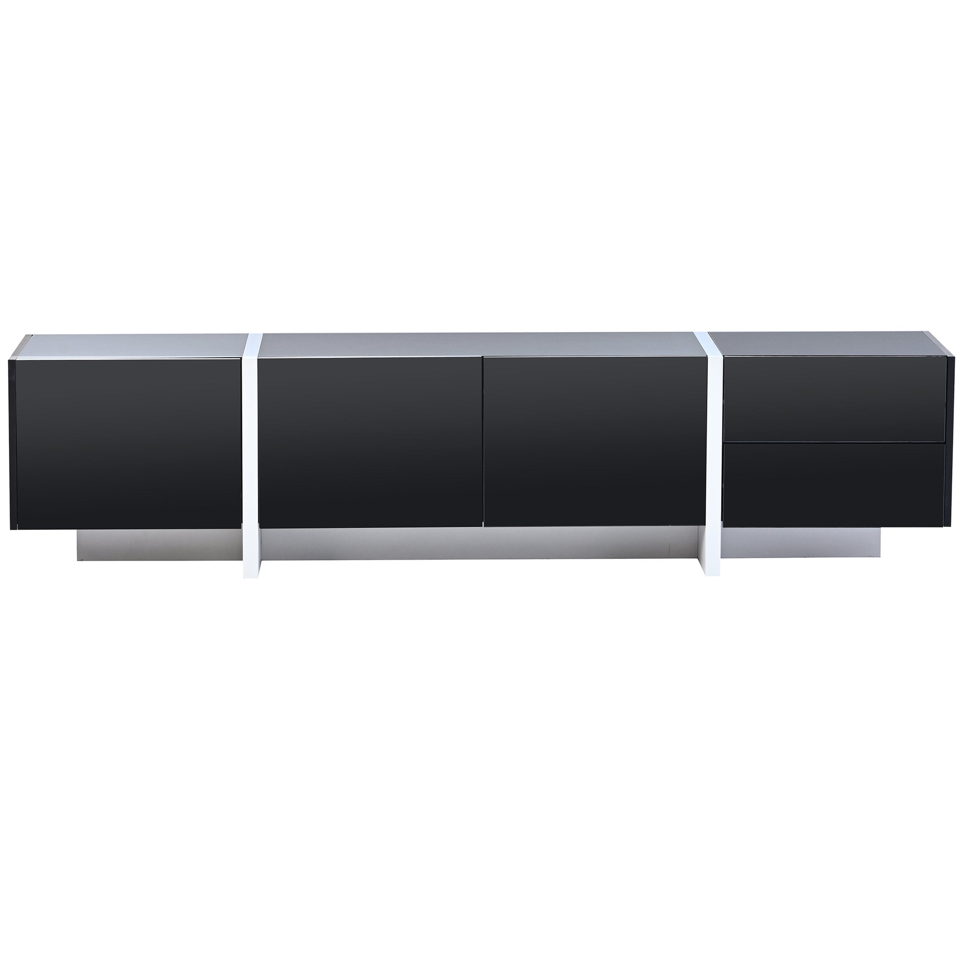 White & Black Contemporary Rectangle Design Tv Stand, Unique Style Tv Console Table For Tvs Up To 80'', Modern Tv Cabinet With High Gloss Uv Surface For Living Room. Black Particle Board