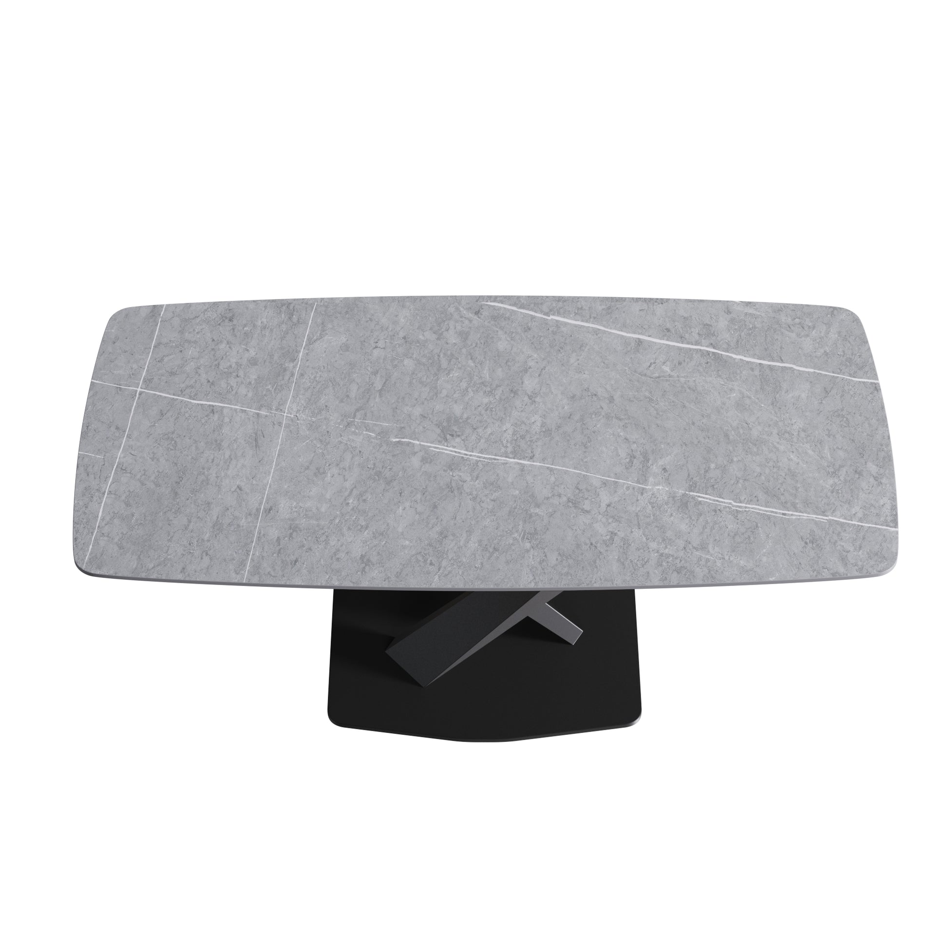 70.87"Modern Artificial Stone Gray Curved Black Metal Leg Dining Table Can Accommodate 6 8 People Gray Metal Sintered Stone