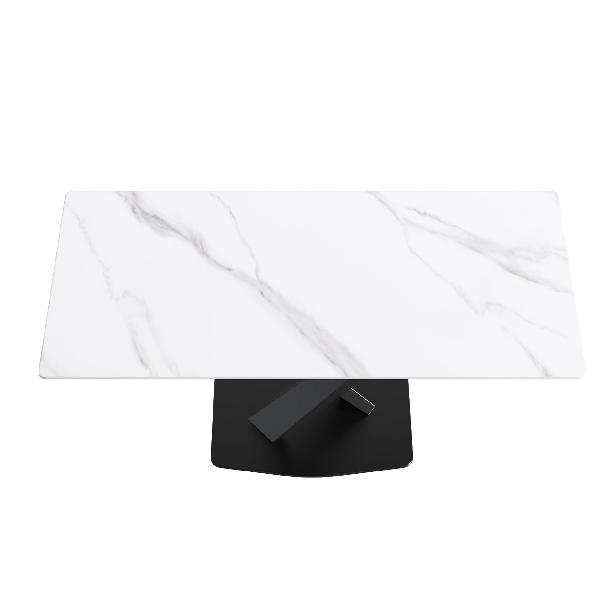 70.87" Modern Artificial Stone White Straight Edge Black Metal Leg Dining Table Can Accommodate 6 8 People White Metal Sintered Stone