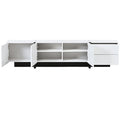 White & Black Contemporary Rectangle Design Tv Stand, Unique Style Tv Console Table For Tvs Up To 80'', Modern Tv Cabinet With High Gloss Uv Surface For Living Room. White 80 89 Inches Particle Board