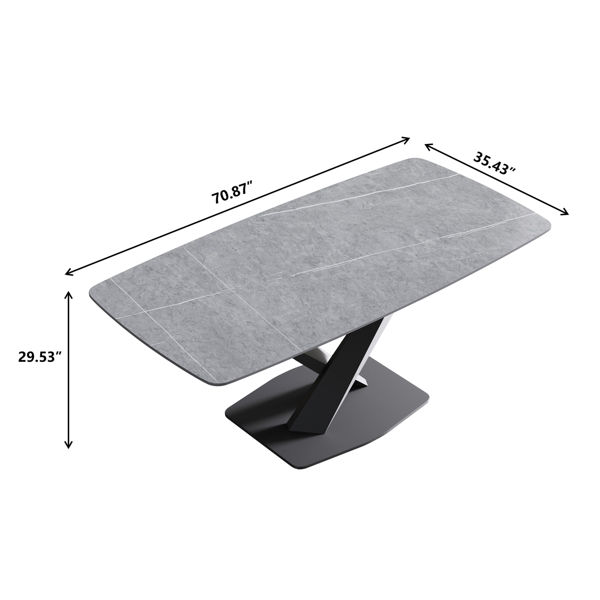 70.87"Modern Artificial Stone Gray Curved Black Metal Leg Dining Table Can Accommodate 6 8 People Gray Metal Sintered Stone