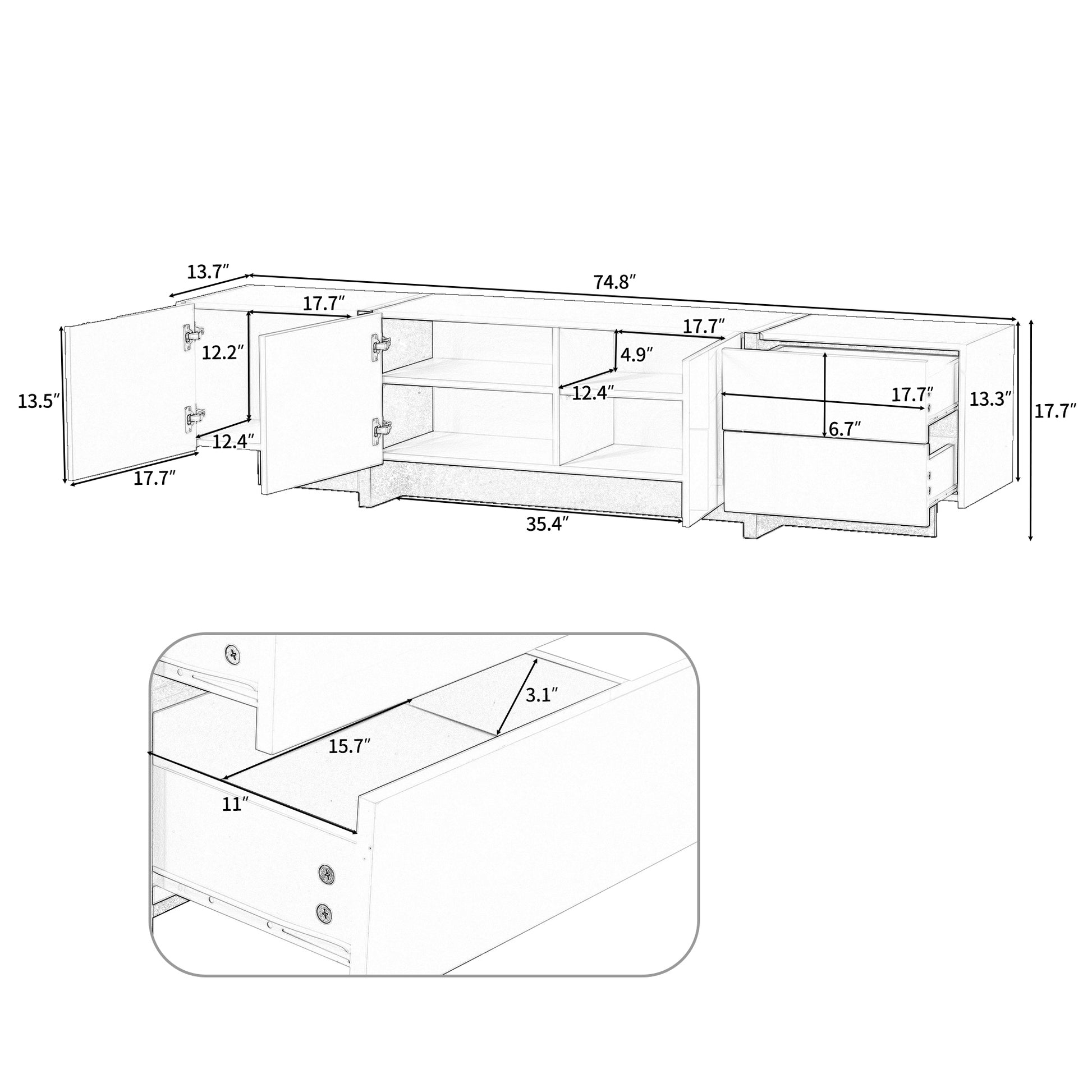 White & Black Contemporary Rectangle Design Tv Stand, Unique Style Tv Console Table For Tvs Up To 80'', Modern Tv Cabinet With High Gloss Uv Surface For Living Room. White 80 89 Inches Particle Board