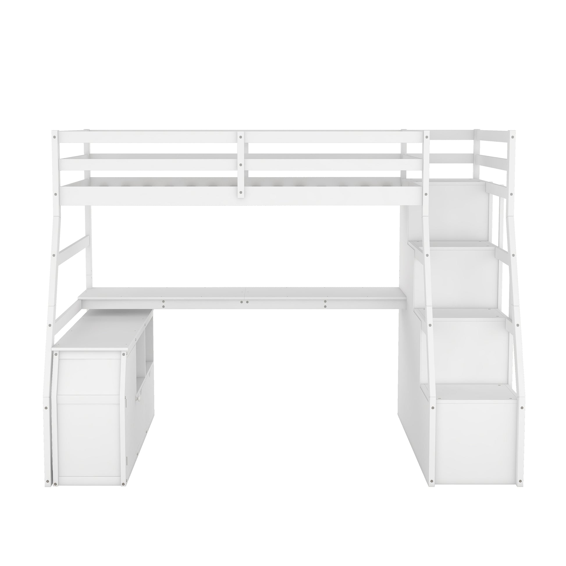 Twin Size Loft Bed With 7 Drawers 2 Shelves And Desk White White Plywood