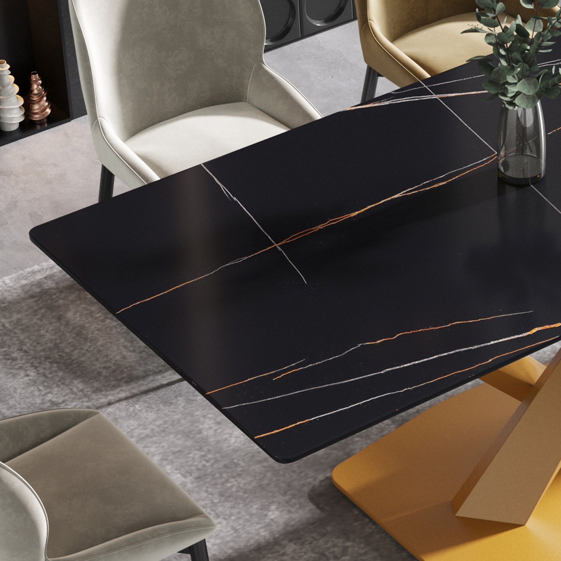 70.87" Modern Artificial Stone Black Straight Edge Golden Metal Leg Dining Table Can Accommodate 6 8 People Black Metal Sintered Stone