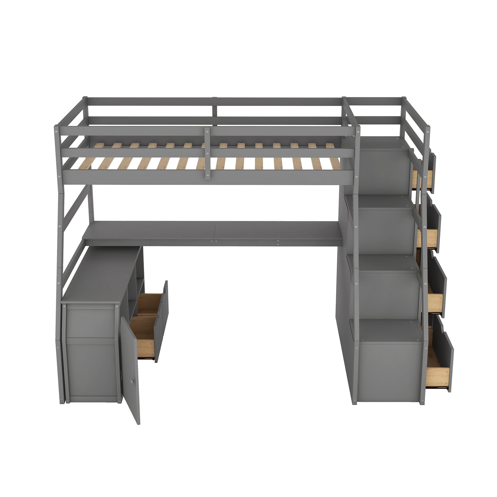 Twin Size Loft Bed With 7 Drawers 2 Shelves And Desk Gray Gray Plywood