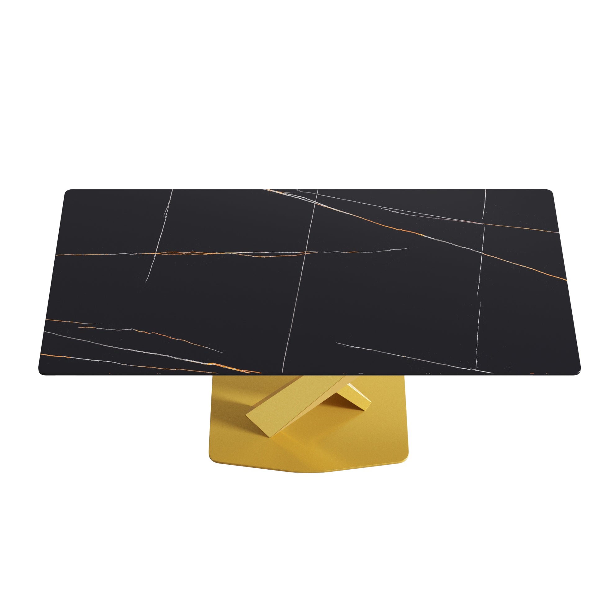 70.87" Modern Artificial Stone Black Straight Edge Golden Metal Leg Dining Table Can Accommodate 6 8 People Black Metal Sintered Stone