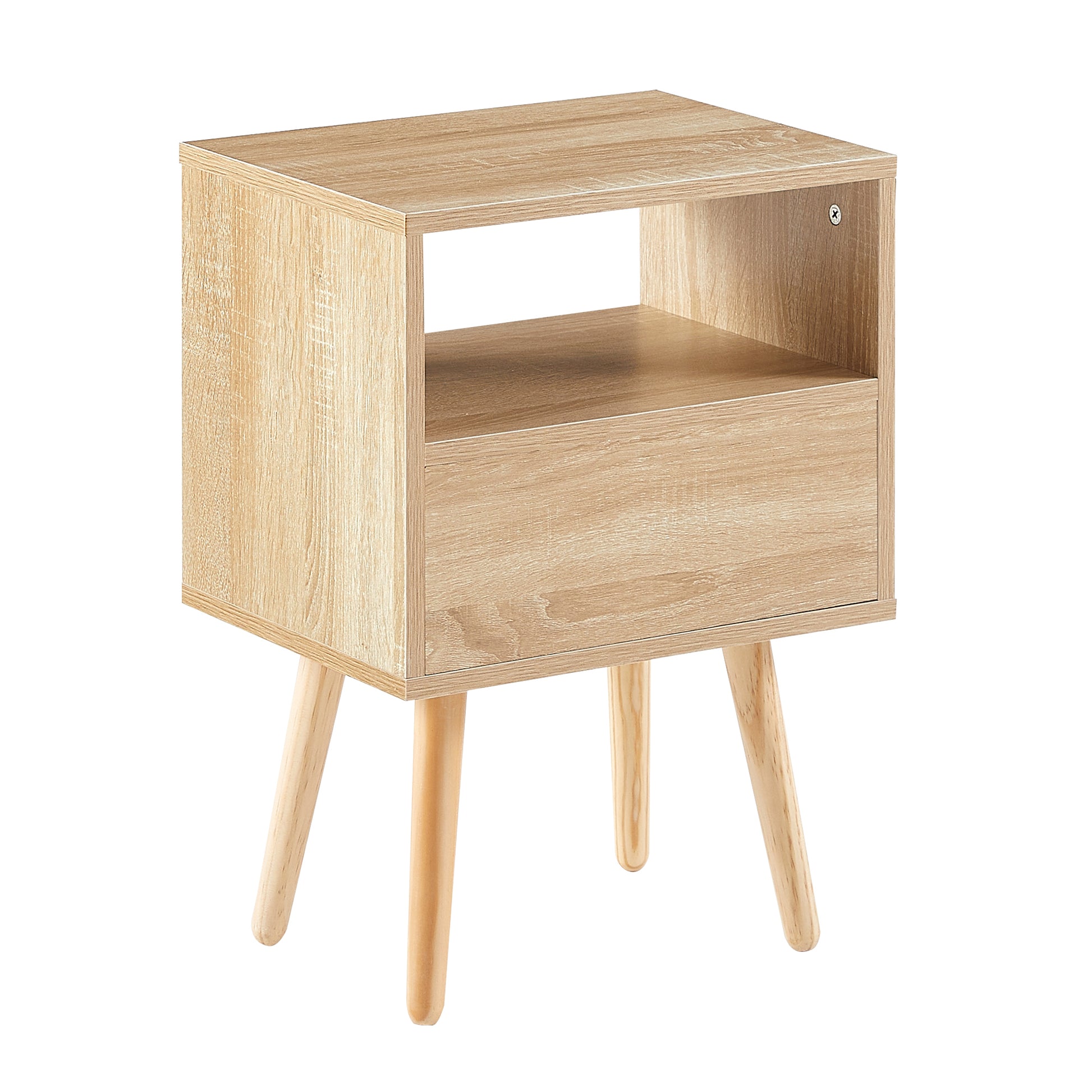 15.75" Rattan End Table With Drawer And Solid Wood Legs, Modern Nightstand, Side Table For Living Room, Bedroom,Natural Natural Solid Wood Mdf