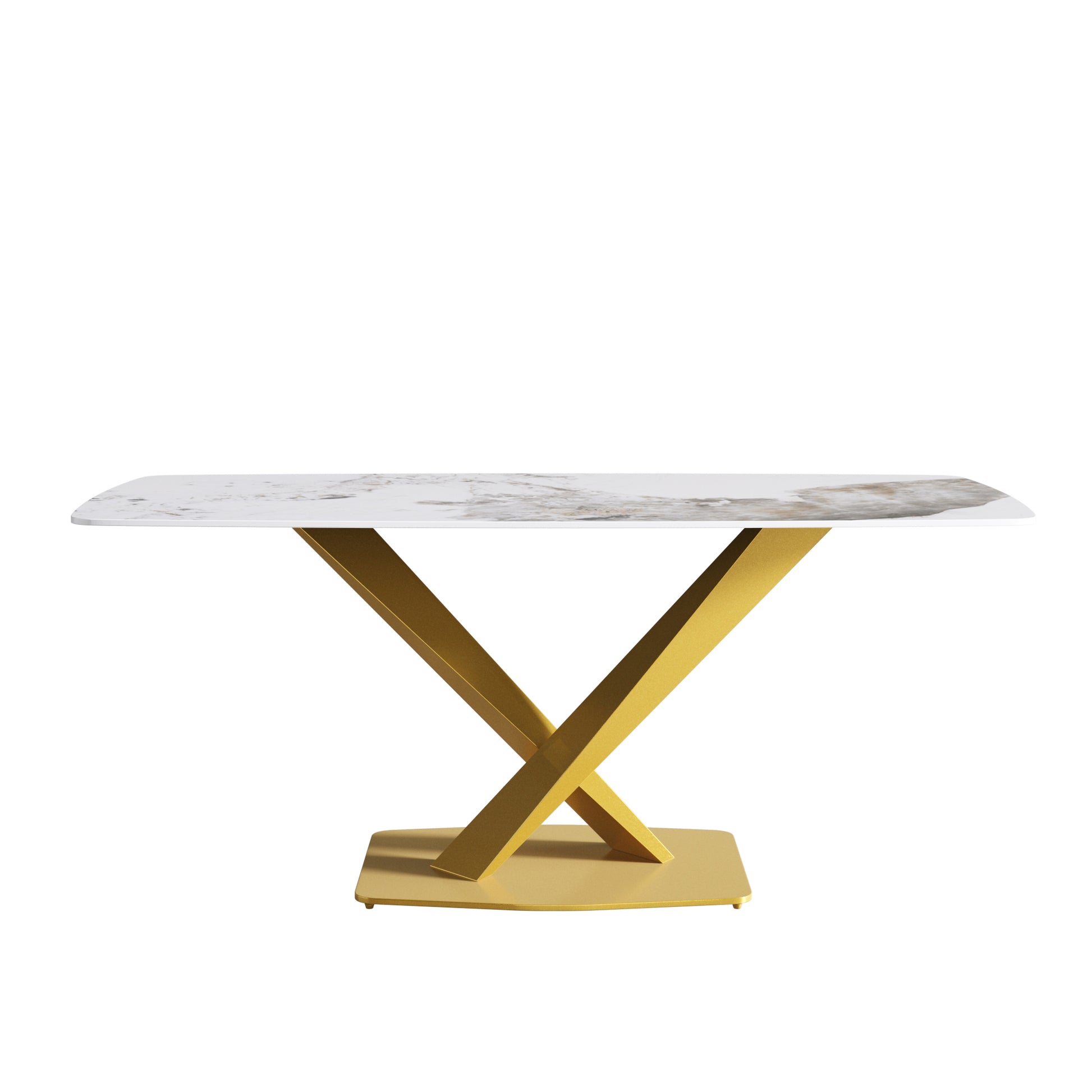 70.87"Modern Artificial Stone Pandora White Curved Golden Metal Leg Dining Table Can Accommodate 6 8 People Antique White Metal Sintered Stone