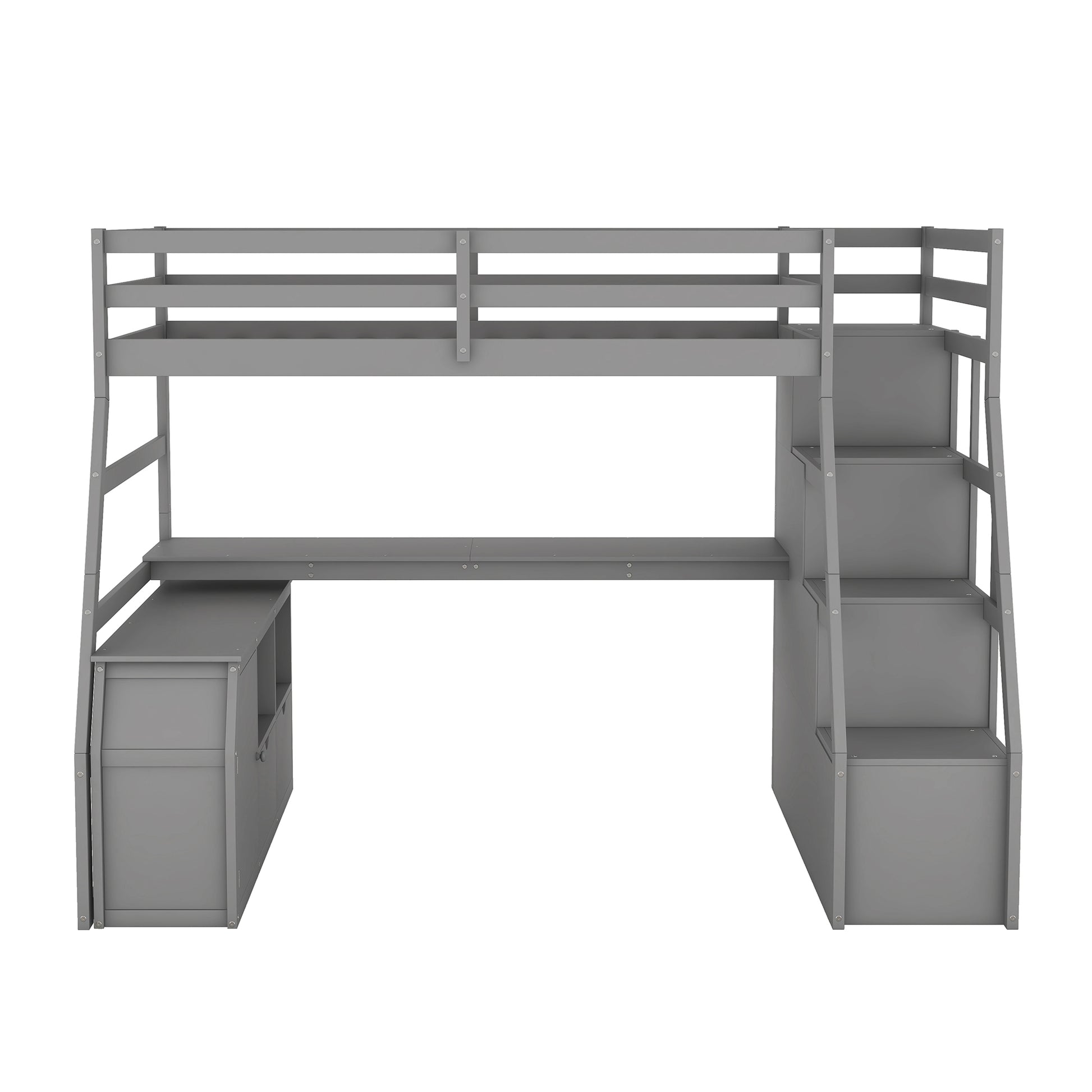 Twin Size Loft Bed With 7 Drawers 2 Shelves And Desk Gray Gray Plywood