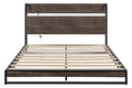 Platform Queen Bed With Socket, Fast Assemble Design Black Steel