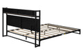 Platform Queen Bed With Socket, Fast Assemble Design Black Steel