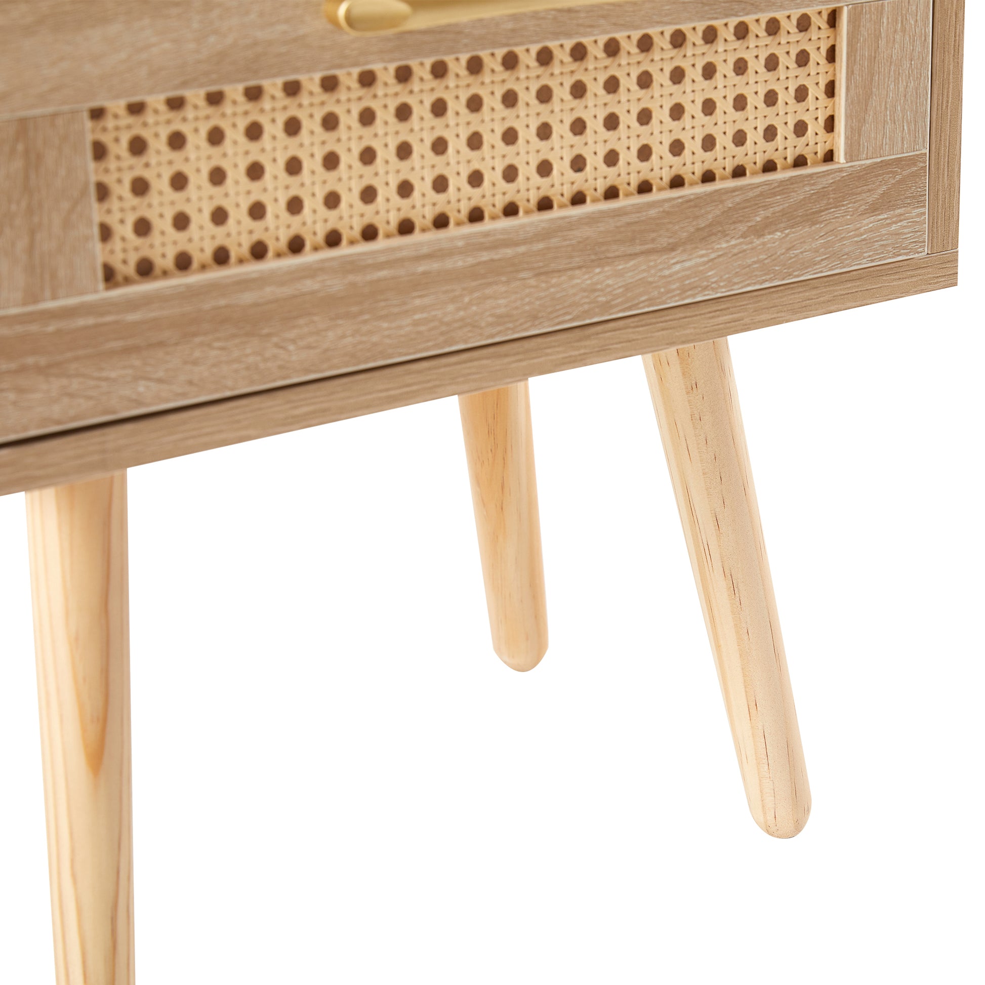 15.75" Rattan End Table With Drawer And Solid Wood Legs, Modern Nightstand, Side Table For Living Room, Bedroom,Natural Natural Solid Wood Mdf