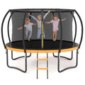 12Ft Outdoor Big Trampoline With Inner Safety Enclosure Net, Ladder, Pvc Spring Cover Padding, For Kids, Black&Orange Color Orange Metal