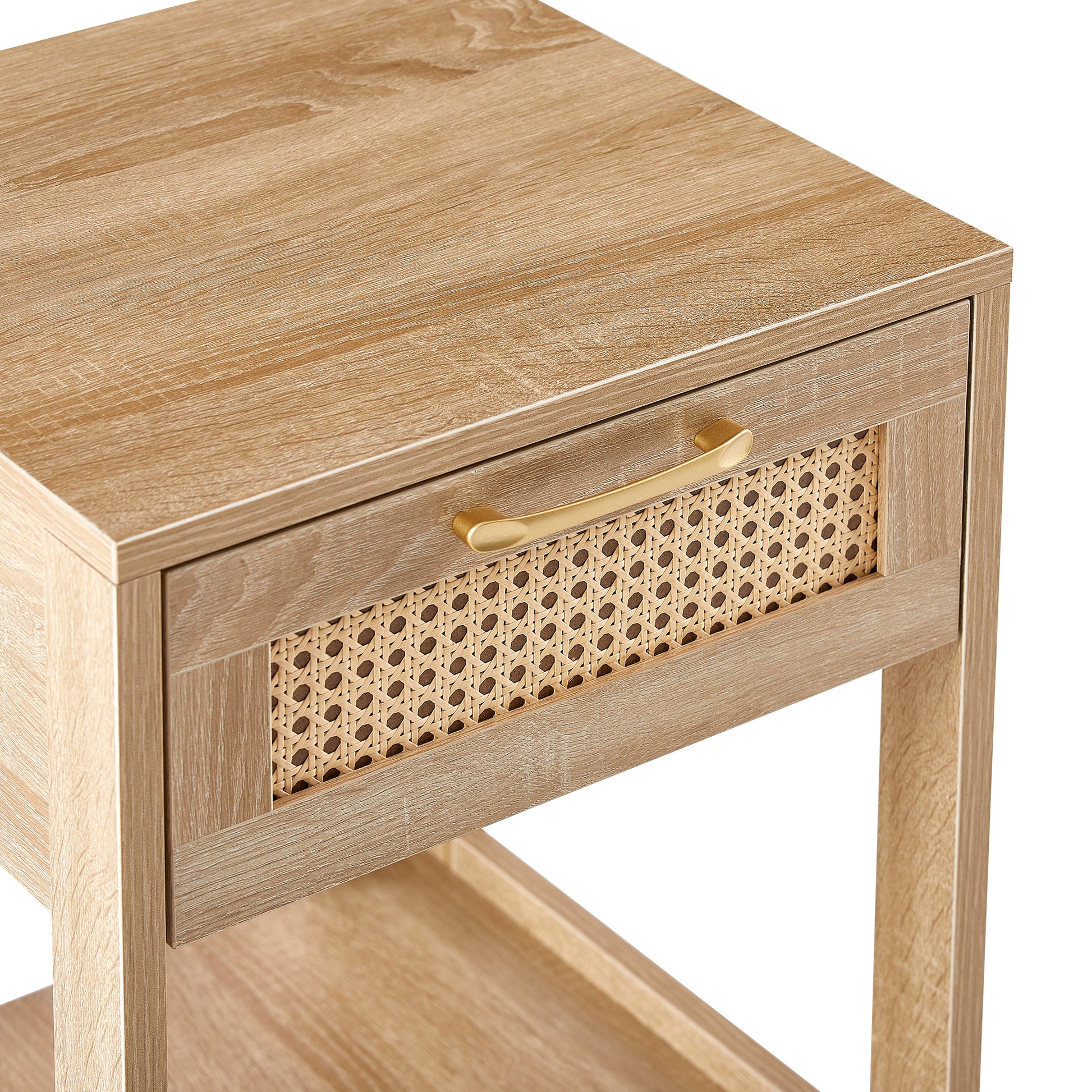 15.75" Rattan End Table With Drawer, Modern Nightstand, Side Table For Living Room, Bedroom,Natural Natural Mdf