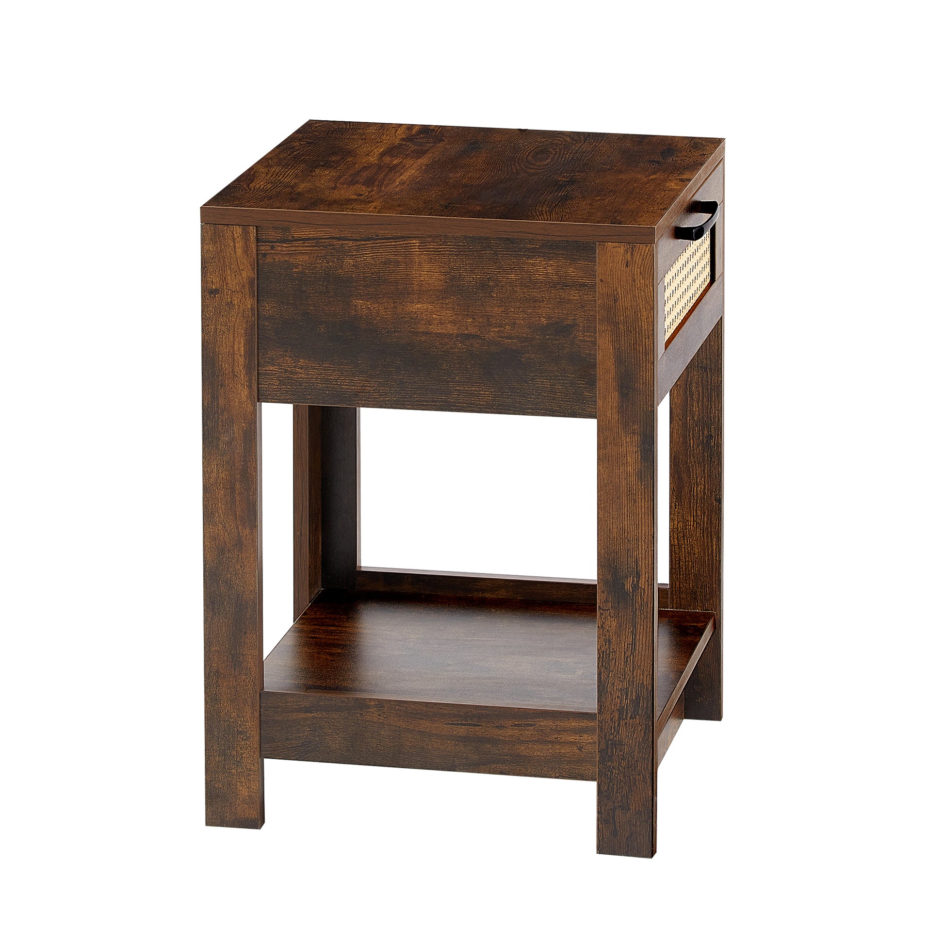 15.75" Rattan End Table With Drawer, Modern Nightstand, Side Table For Living Room, Bedroom,Rustic Brown Rustic Brown Mdf