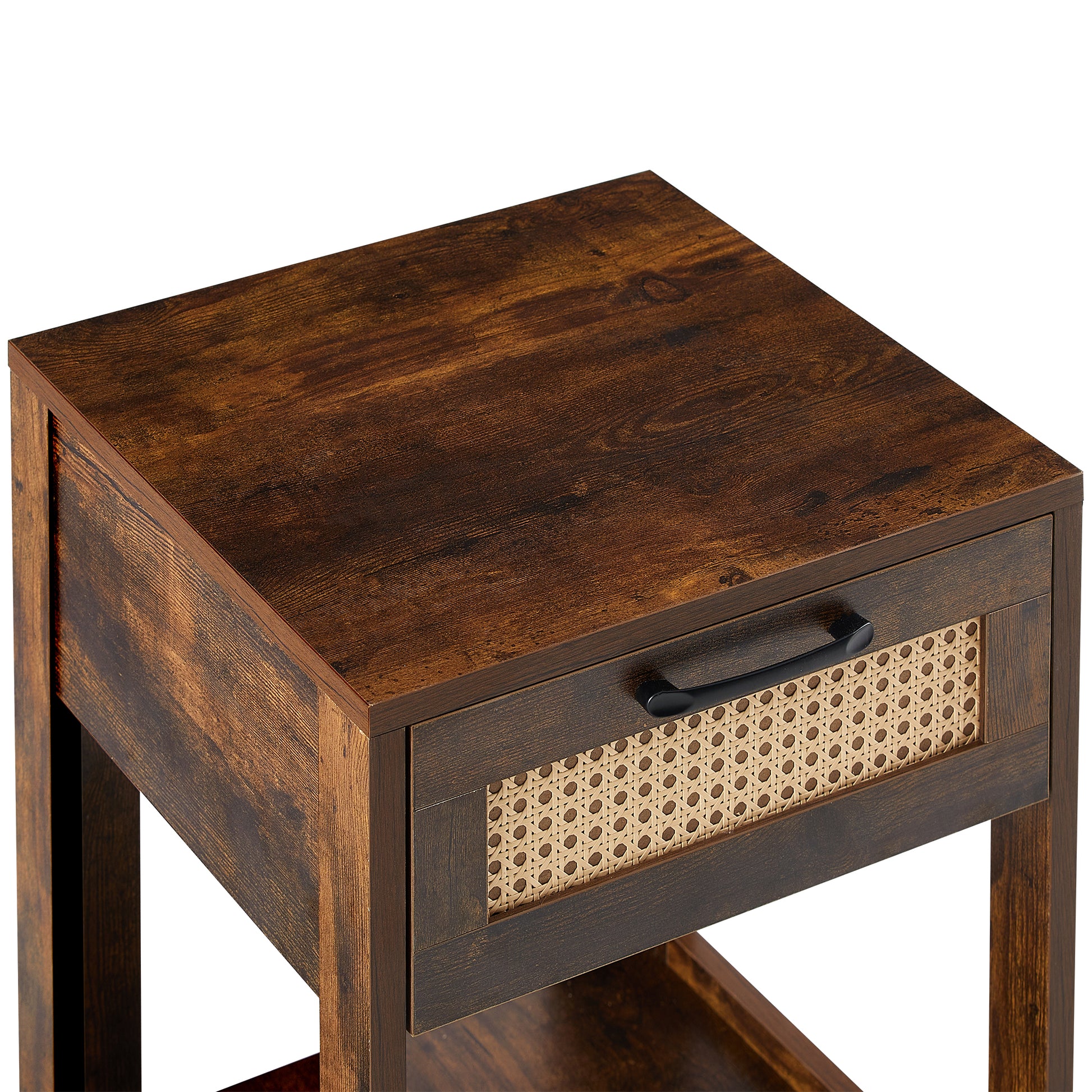 15.75" Rattan End Table With Drawer, Modern Nightstand, Side Table For Living Room, Bedroom,Rustic Brown Rustic Brown Mdf