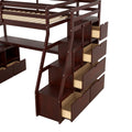 Twin Size Loft Bed With 7 Drawers 2 Shelves And Desk Espresso Espresso Plywood