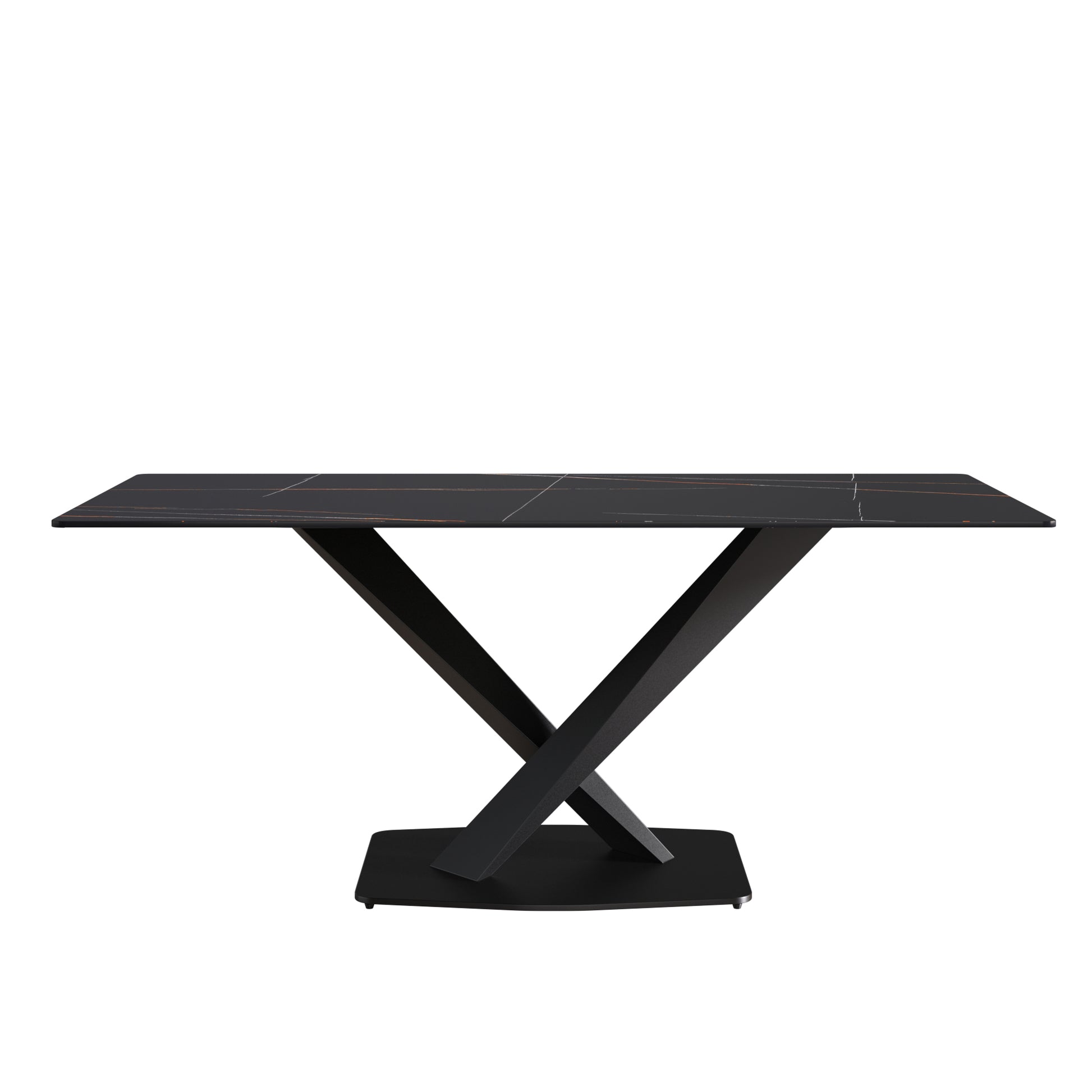 70.87" Modern Artificial Stone Black Straight Edge Black Metal Leg Dining Table Can Accommodate 6 8 People Black Metal Sintered Stone