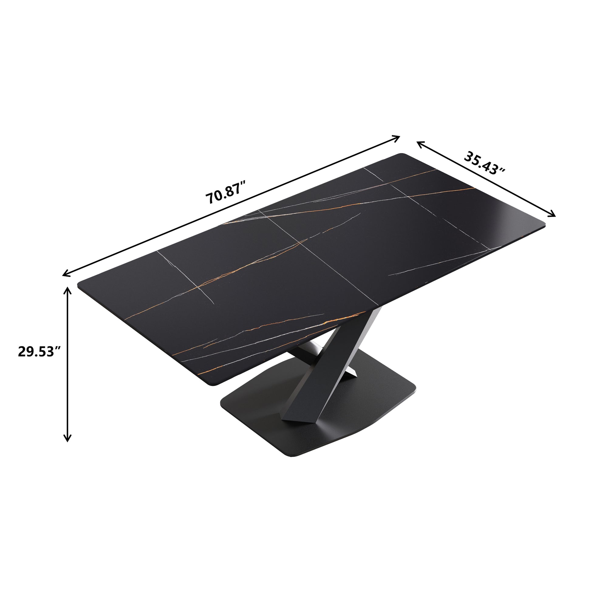 70.87" Modern Artificial Stone Black Straight Edge Black Metal Leg Dining Table Can Accommodate 6 8 People Black Metal Sintered Stone