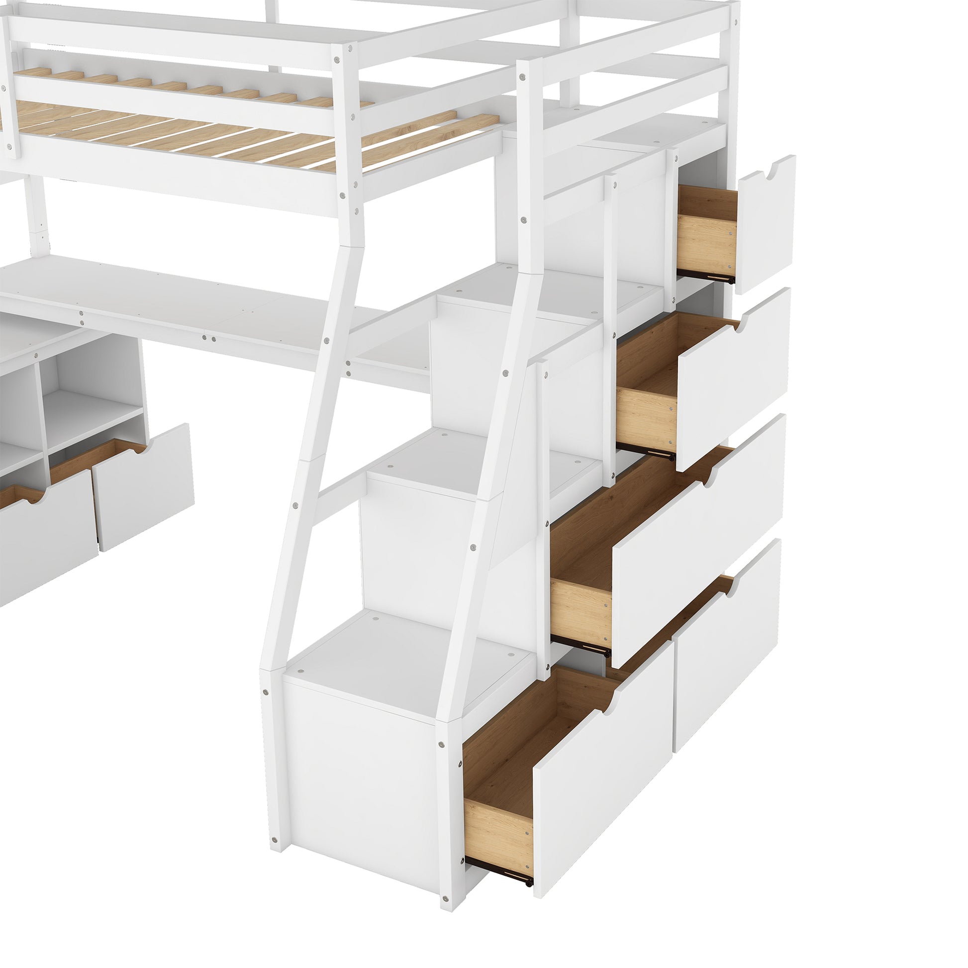 Twin Size Loft Bed With 7 Drawers 2 Shelves And Desk White White Plywood