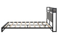 Platform Queen Bed With Socket, Fast Assemble Design Black Steel