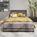 Platform Queen Bed With Socket, Fast Assemble Design Black Steel
