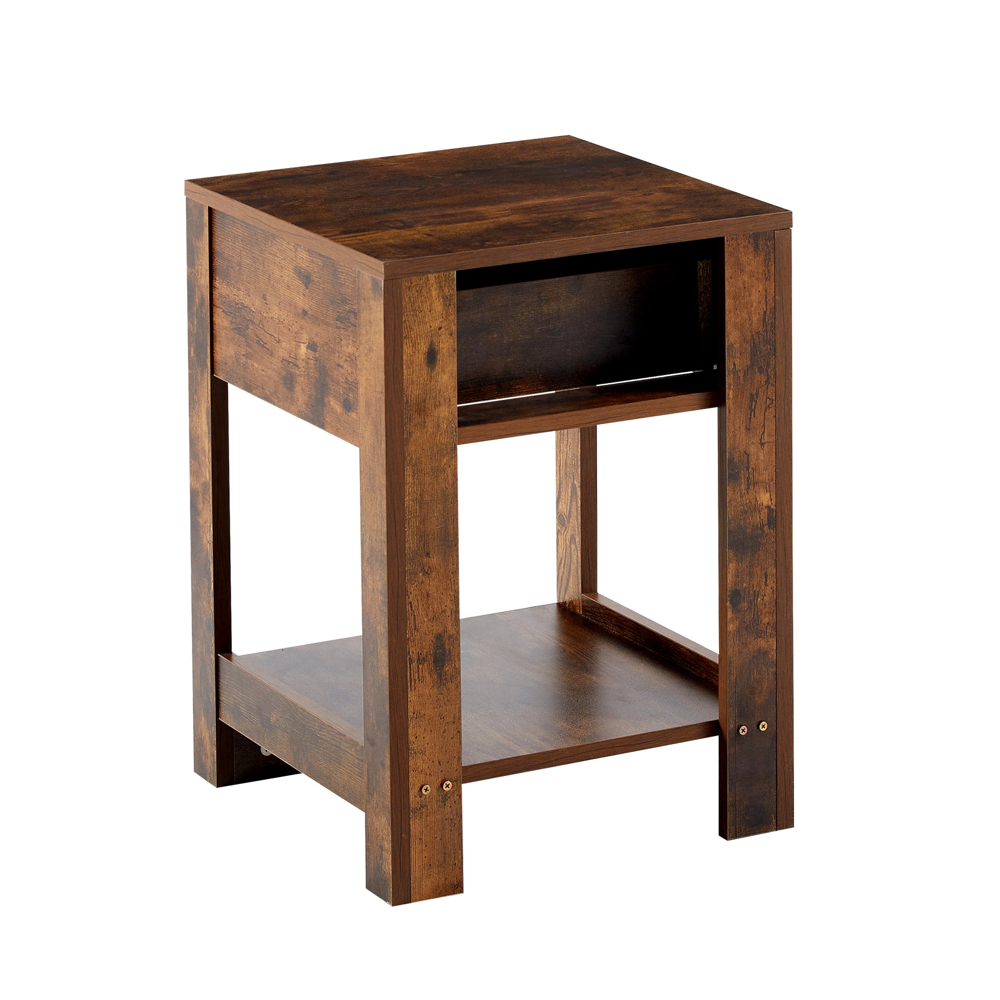 15.75" Rattan End Table With Drawer, Modern Nightstand, Side Table For Living Room, Bedroom,Rustic Brown Rustic Brown Mdf