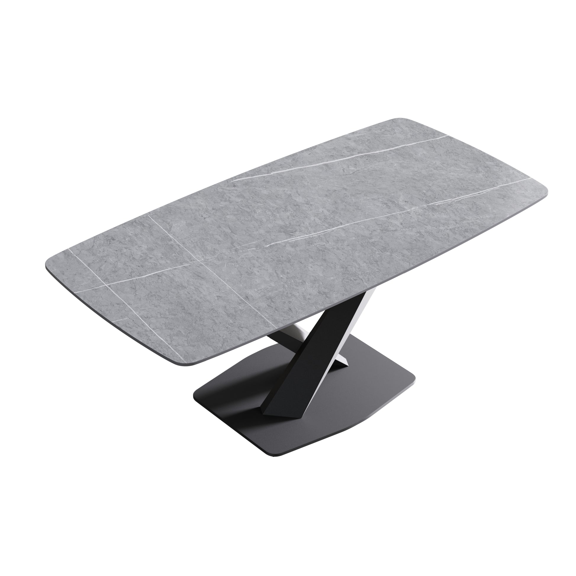 70.87"Modern Artificial Stone Gray Curved Black Metal Leg Dining Table Can Accommodate 6 8 People Gray Metal Sintered Stone