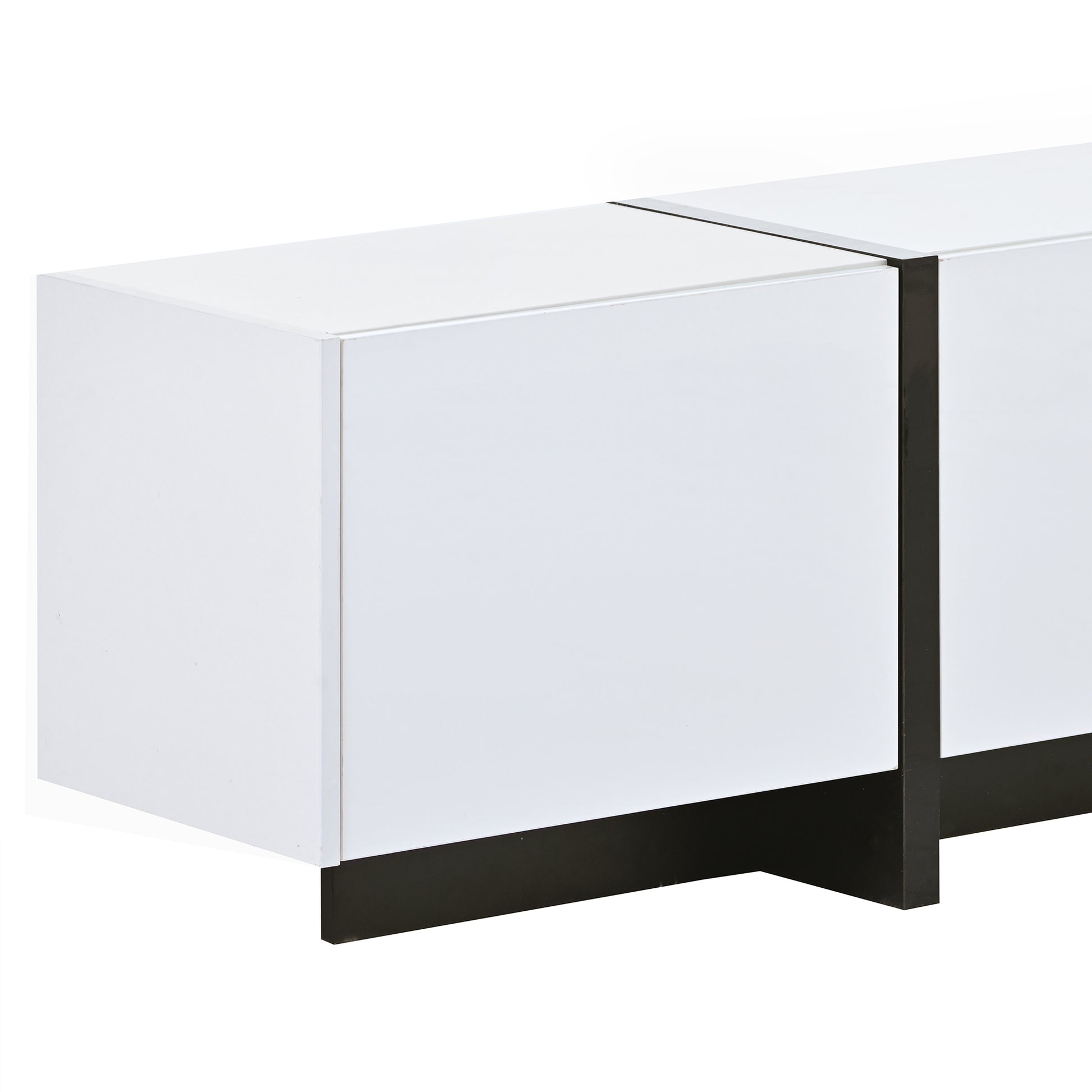 White & Black Contemporary Rectangle Design Tv Stand, Unique Style Tv Console Table For Tvs Up To 80'', Modern Tv Cabinet With High Gloss Uv Surface For Living Room. White 80 89 Inches Particle Board