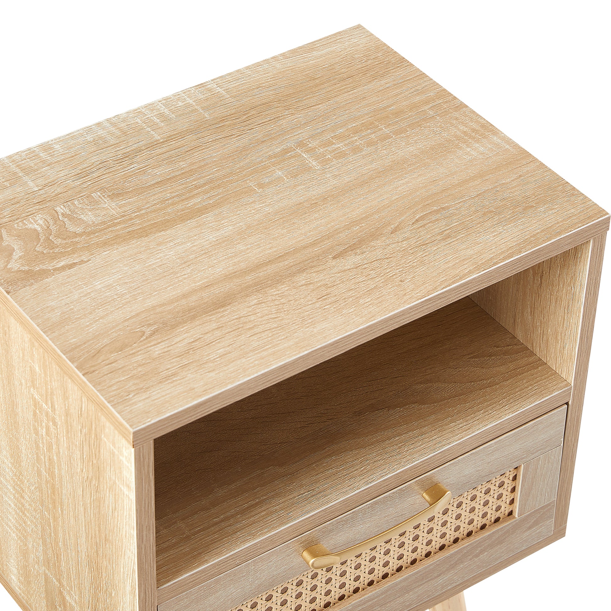 15.75" Rattan End Table With Drawer And Solid Wood Legs, Modern Nightstand, Side Table For Living Room, Bedroom,Natural Natural Solid Wood Mdf