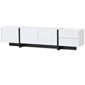 White & Black Contemporary Rectangle Design Tv Stand, Unique Style Tv Console Table For Tvs Up To 80'', Modern Tv Cabinet With High Gloss Uv Surface For Living Room. White 80 89 Inches Particle Board