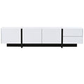 White & Black Contemporary Rectangle Design Tv Stand, Unique Style Tv Console Table For Tvs Up To 80'', Modern Tv Cabinet With High Gloss Uv Surface For Living Room. White 80 89 Inches Particle Board