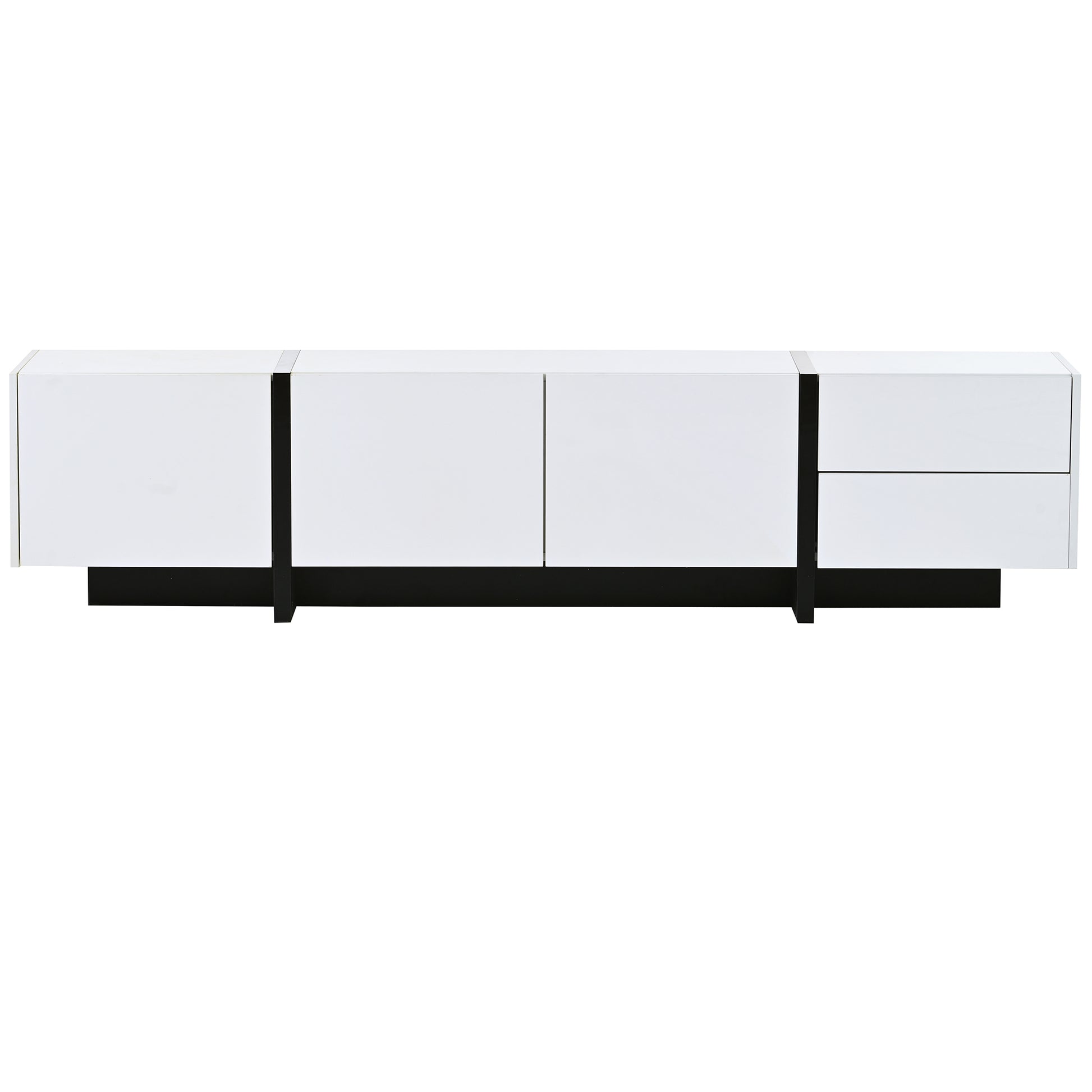 White & Black Contemporary Rectangle Design Tv Stand, Unique Style Tv Console Table For Tvs Up To 80'', Modern Tv Cabinet With High Gloss Uv Surface For Living Room. White 80 89 Inches Particle Board