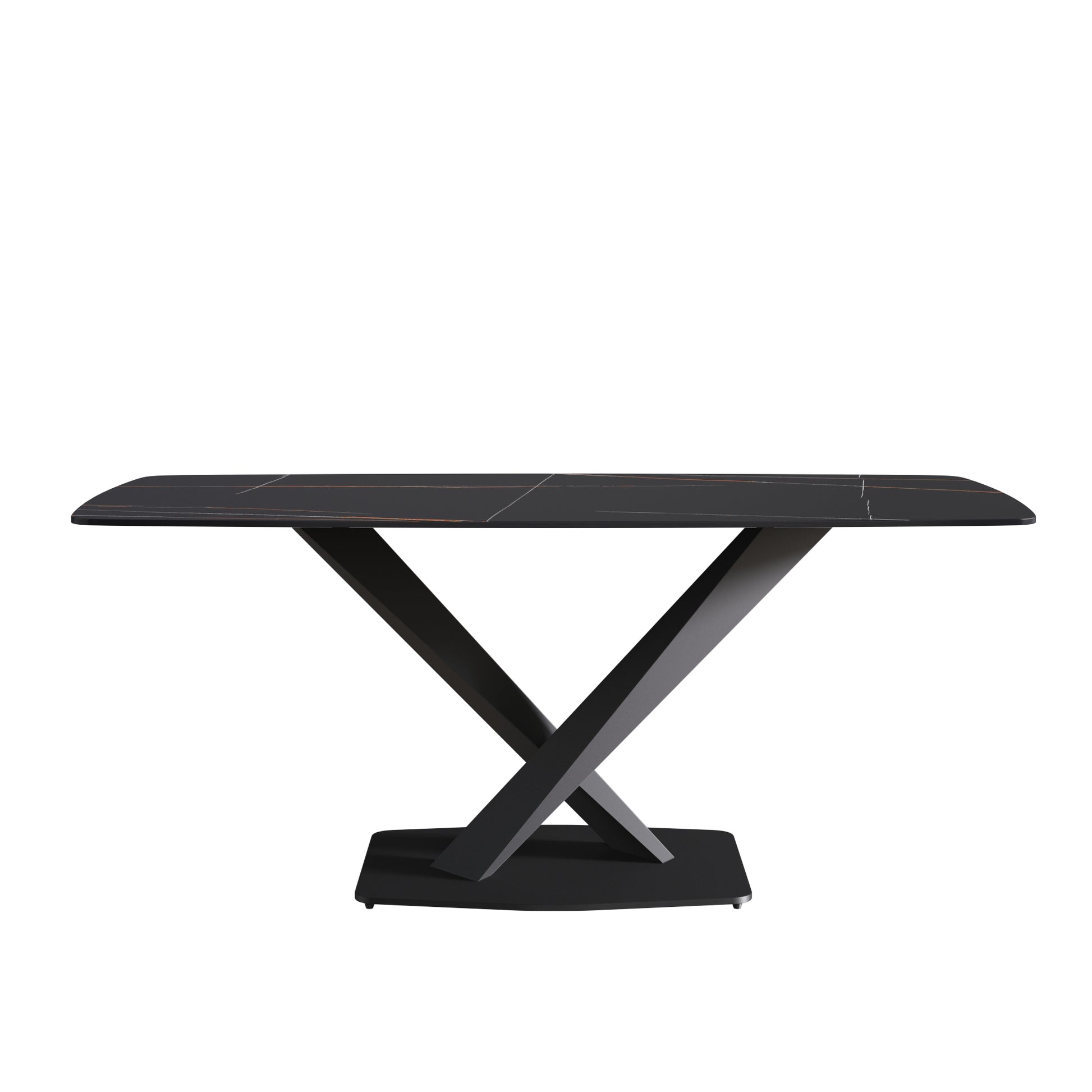 70.87"Modern Artificial Stone Black Curved Black Metal Leg Dining Table Can Accommodate 6 8 People Black Metal Sintered Stone