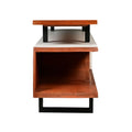 62 Inch Kate Acacia Wood Tv Cabinet With Staggered 3 Tier Design And Sled Base, Brown And Black Walnut Black Metal & Wood