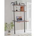 Industrial 3 Tier Mango Wood Ladder Storage Wall Shelf With Tubular Frame, Brown And Black Walnut Black Metal & Wood