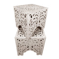 Wooden End Table With Floral Cut Out Design, Set Of 2, Antique White White Solid Wood