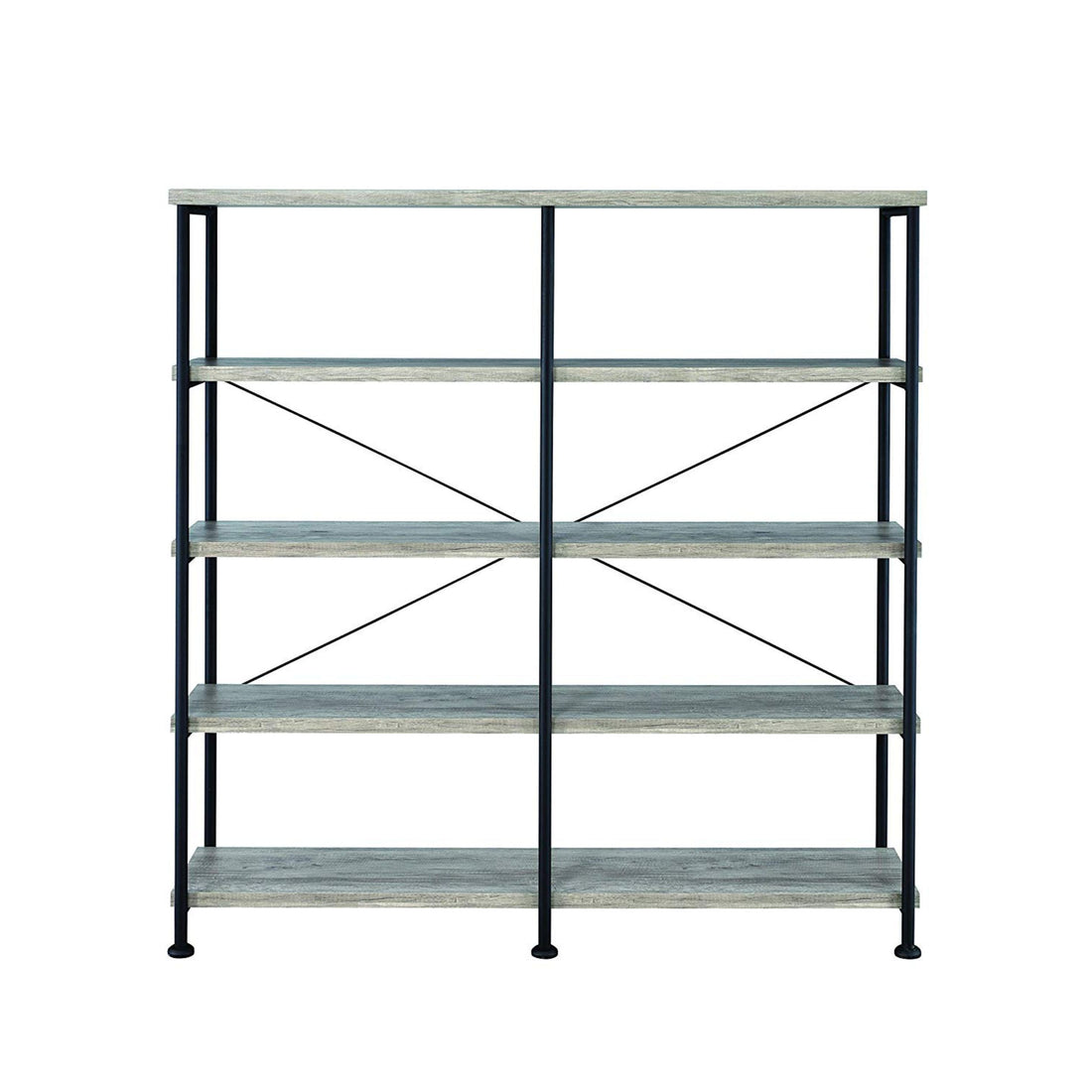 63 Inch Industrial 4 Tier Bookshelf, Particleboard, Metal Frame, Gray, Black Black Gray Metal & Wood