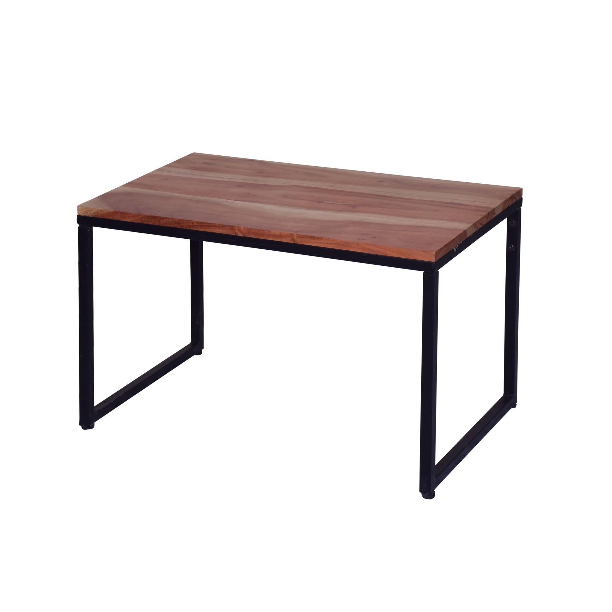 48, 27 Inch 2 Piece Rectangular Wood Nesting Coffee And End Table Set, Sled Metal Base, Brown, Black Walnut Black Metal & Wood