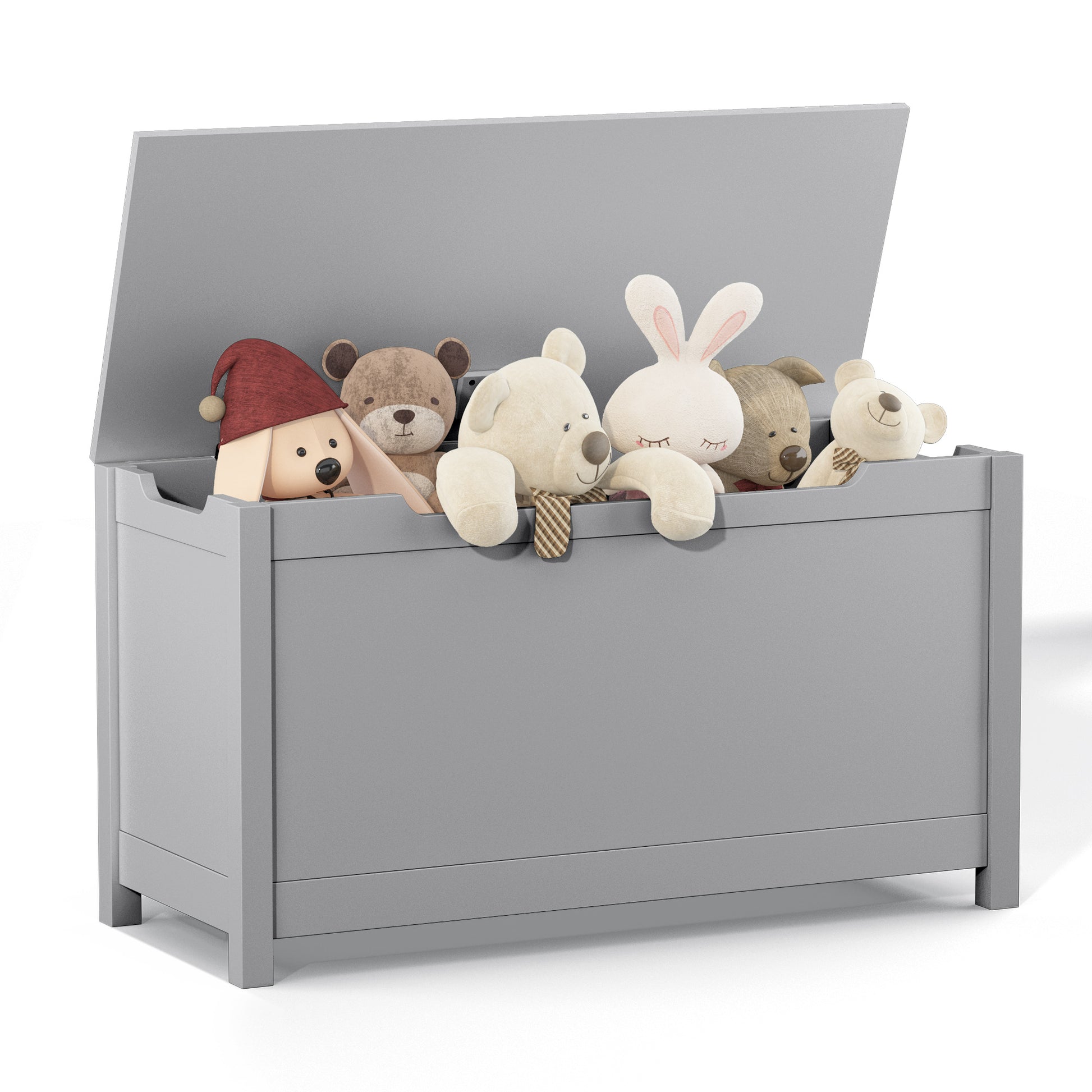 Kids Wooden Toy Box Storage With Safety Hinged Lid For Ages 2 Gray Gray Mdf