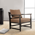 Malibu 27 Inch Handcrafted Mango Wood Accent Chair, Fabric, Pillow Back, Open Frame, Brown Brown Solid Wood