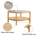 Modern Simple Circular Double Layer Solid Wood Tea Table Rattan Woven Chinese Side Table Small Round Table Suitable For Living Room, Dining Room And Bedroom Natural Wood Solid Wood