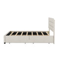 Queen Upholstered Platform Bed With Twin Size Trundle And Two Drawers, Beige Queen Beige Upholstered